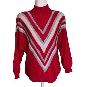 Vintage Cezanne Women's 80s Retro Chevron Striped Slouchy Winter Sweater Size Lg